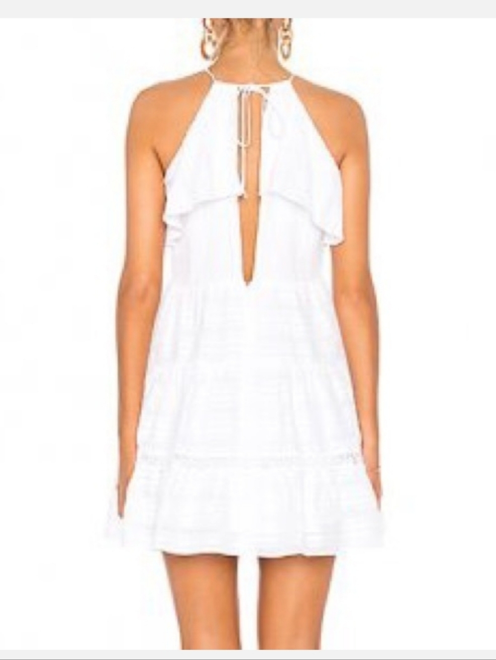 BCBGeneration White Ruffle Mini Dress Size 12 Cottagecore Boho Tiered Lace - Picture 4 of 5